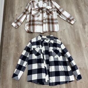 Bluenotes Women's Plaid Button Down Shirts - Brown and Blue